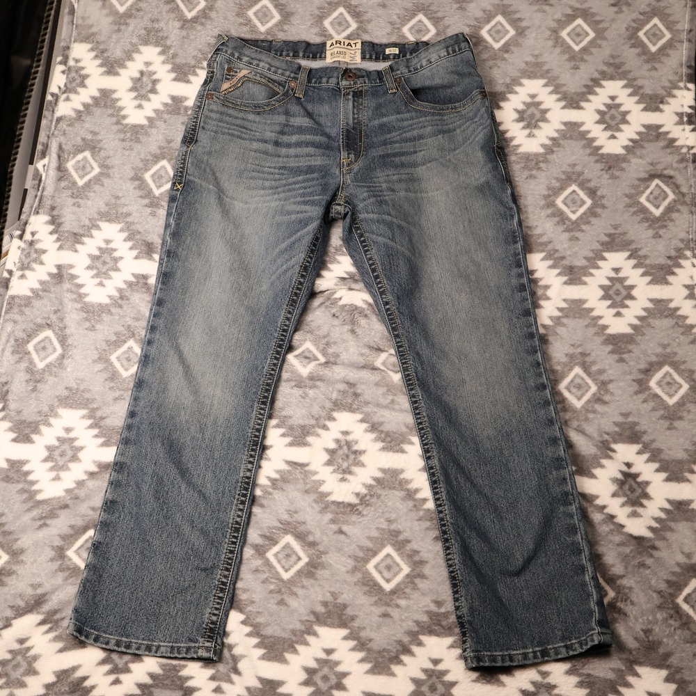 Ariat M4 Relaxed Straight Leg Jeans Mens 38x32 Blue Medium Wash Denim